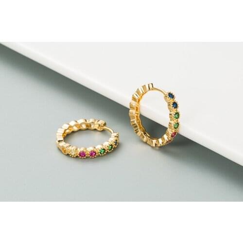 Womens Classic Multicolor Crystal Rainbow Hoop Earrings AAA Zirconia Stone Big Huggies Female Earring Piercing Accessory 20mm