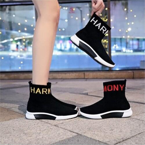 2020 New Youth Student Vulcanize Shoes Mesh Women Socks Shoes High Top Breathable Ankle Boot Women Sneakers Casual Flats Shoes