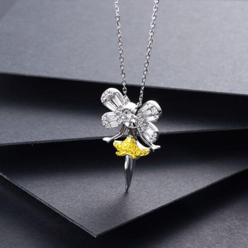 2021 Ladies Elegant Temperament Necklace Stunning Zircon Elves Pendant Necklace Chain Charms 925 Sterling Silver Party Jewelry