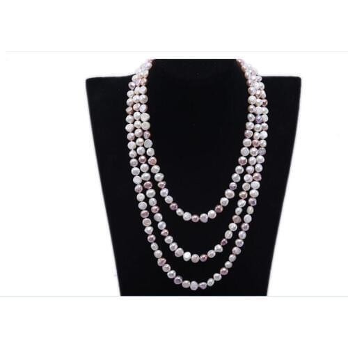 3 rows Women Jewelry AAA natural pearl 9mm white purple baroque freshwater pearl necklace top quality gift