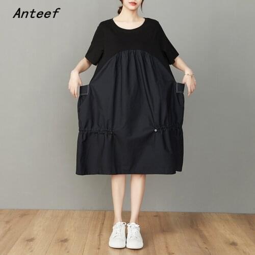Short sleeve cotton vintage dresses for women casual loose midi woman summer dress elegant clothes 2021