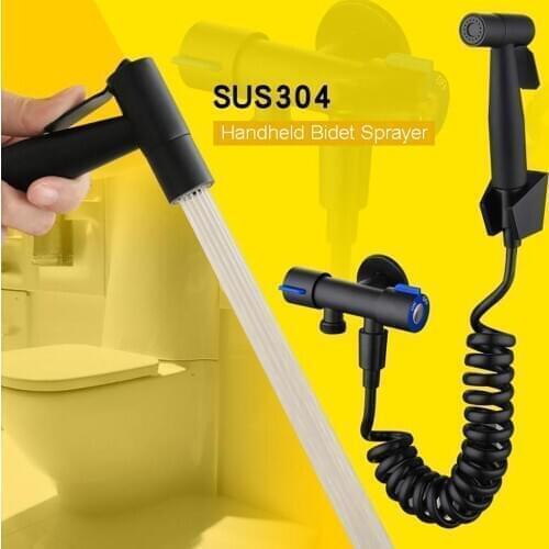 1/2in Matte black Bidet Toilet Spray Shower Head Diverter Sprayer Handheld Stainless Steel