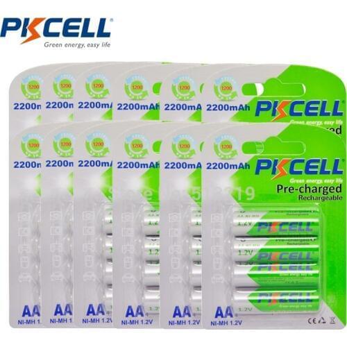 48 x PKCELL AA Batteries 2200MAH 2.2Ah 1.2V Ni-MH Low Self Discharger 2A Rechargeable Battery LSD 1200times Cycles Life time
