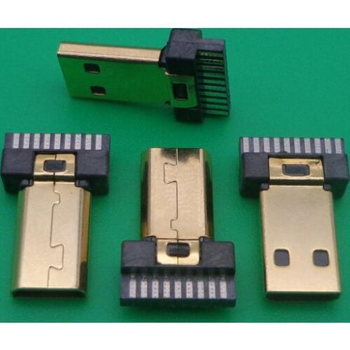 5pcs/lot Gold-plating Micro HDMI-compatible Male Plug Jack Connector with PCB Plug