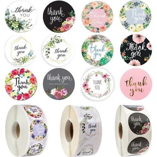500pcs/roll 2.5cm DIY Handmade With Love Label Wedding Adhesive Sticker Kraft Round Floral Seal Labels Thank You Sticker