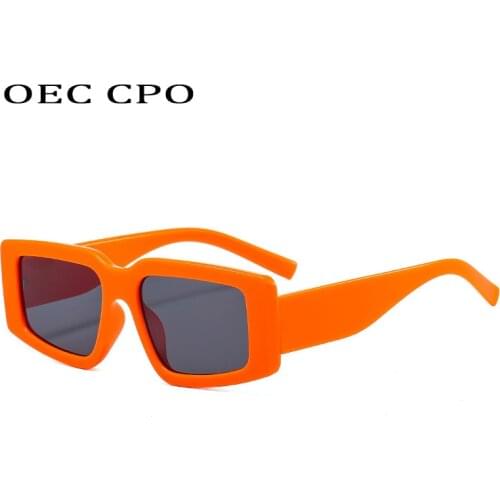 OEC CPO PC Frame Sqaure Sunglasses Women Fashion Oversized Sun Glasses Female Orange Big Shades Gold Chain Acetate UV400 E682