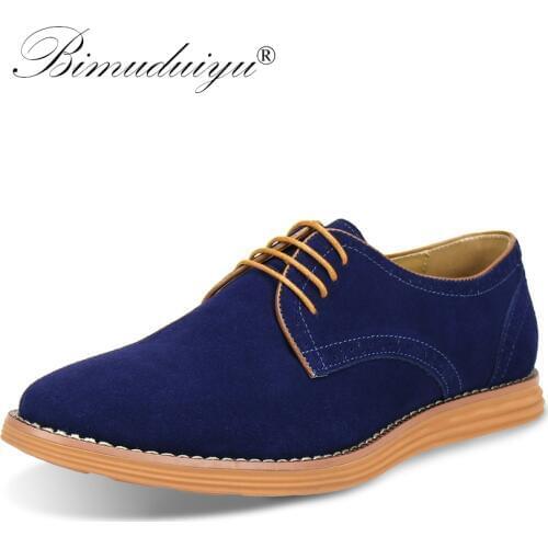 BIMUDUIYU Brand Plus Size 47 Men Casual Leather Shoes Oxfords Suede Leather Flats Spring Autumn Fashion Classic Shoes