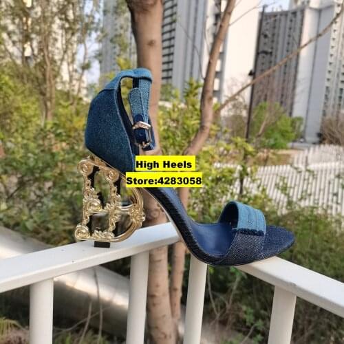 Sexy Lady Casual Designer Fashion Womens Sandals Denim starppy high heels Zapatos Mujer Prom Evening Shoes sandalias mujer