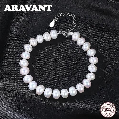 Silver 925 Jewelry Simple Freshwater Pearl Bracelet Chains For Women Wedding Fashion Jewelry
