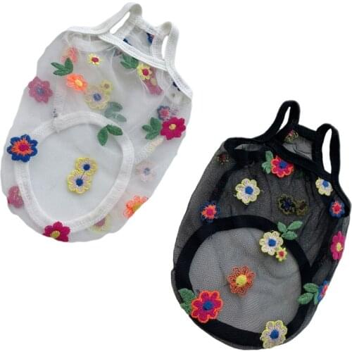 White Black Clear Princess Dress For Girls Dog Weeding Party Dress Sleeveless Vest Embroidery Flower Pet Skirt For Small Dogs XL