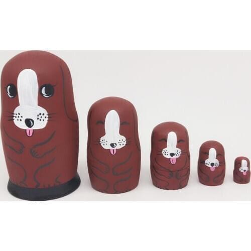 5Pcs/Set Wooden Cartoon Puppy Nesting Doll Matryoshka Figurines Kids Toy Gift