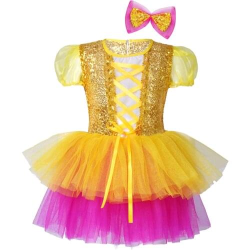 Kids Girls Modern Jazz Dance Costume Halloween Party Princess Dress Sequins Ballet Tutu Dress With Bowknot Hair Clip Dancewear