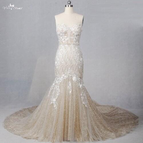 RSE807 Yiaibridal Long Train Sweetheart Neckline Colored Gold And Ivory Elegant Mermaid Glitter golden evening dress