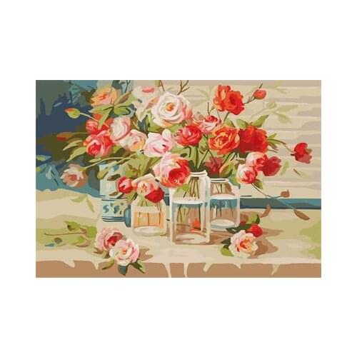 New Pictures Frameless Painting By Numbers Wall Sticker Handwork Painting On Canvas Wedding Decoration Flower 40*50cm G387