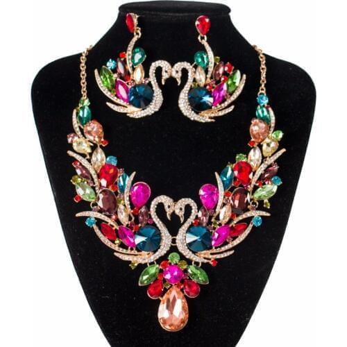 Lan palace Glass african beads bridal Swan jewelry set gold color necklace and earrings for wo'men free shipping