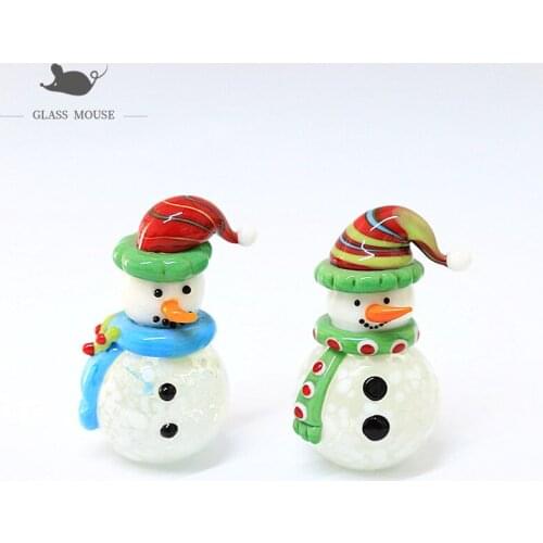 Miniature Christmas Snowman Glass Art Craft Ornament Cute Vivid Figurines Holiday Gifts For Kids Home Desktop Decor Accessories