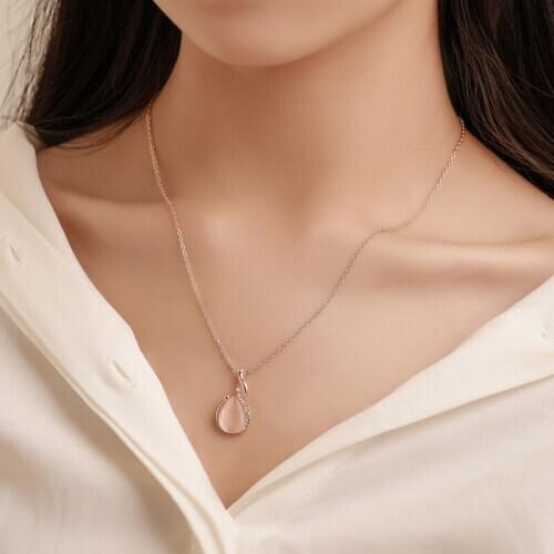 Elegant Opal Stone Necklace Stud Jewelry Sets For Women Rose-gold Color Long Necklace Sets Accessories Drop Earrings Gift
