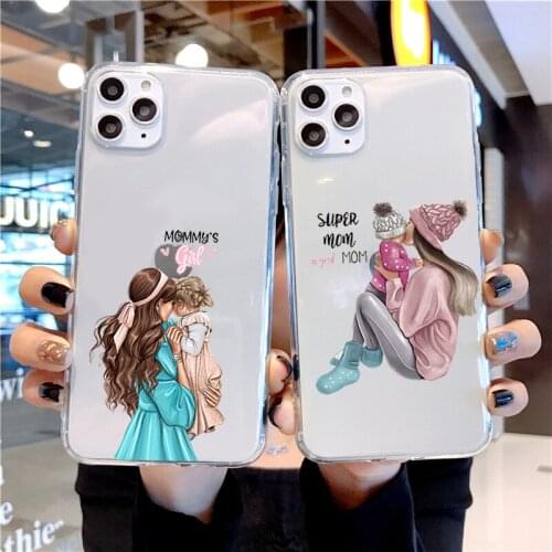 Case for iPhone 11 Pro 7 8 SE 2020 X XR XS MAX 11 Pro Max 12 Pro 6 6s 7 8 Plus Soft Cover Beautiful mother daughter son Shell