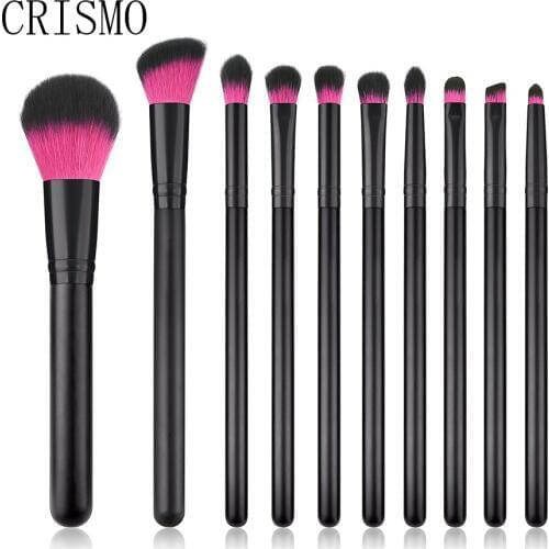 CRISMO High Quality 10pcs Makeup Brushes Set Professional Powder Eye Shadow Blending Blusher Classic Black Soft Cosmetic Tool