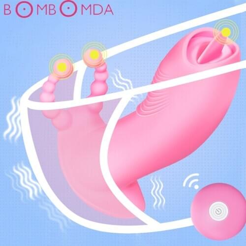 Wearable Dildo Vibrator Sex Toys for Women G Spot Clitoris Stimulator Wireless Remote Control Tongue Licking Vibrator Panties