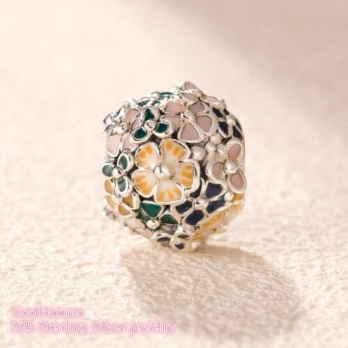 Spring Original 100% 925 Sterling Silver Classic Flower Arrangement Charm Enamel beads Fits Brand bracelets diy Jewelry