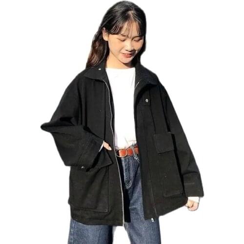 Autumn Aand Winter New Korean Style Tooling Jacket Women Loose Pocket Students All-Match Solid Color Vest Jacket Women Trendy