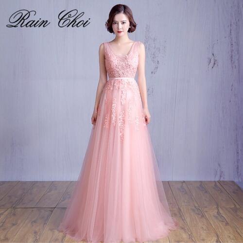 Wedding Party Dress Appliques A-line Formal Prom Gown vestido de noite Long Prom Dresses 2020