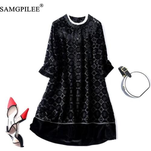 Dresses For Women 2021 New Autumn European Station Gold Velvet Jacquard Fabric Loose Three Quarter Sleeve Casual Womens Dress