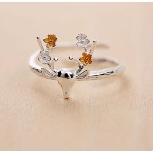 New Hot Korean Fashion Silver Color Elk Deer Head Opening Adjustable Ring High Quality Hand Jewelry Christmas Gift