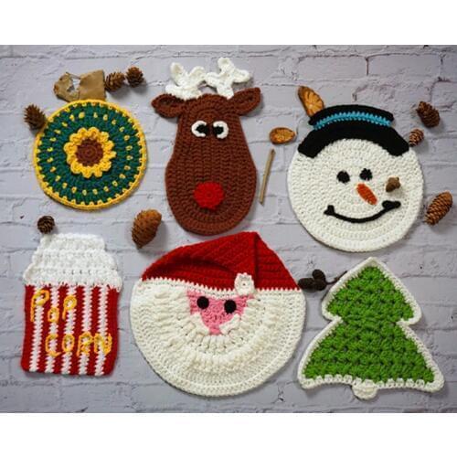 Handmade Crochet Christmas Coasters Square Table Mats Decoration Handmade Crochet Cup Pad Christmas decorations