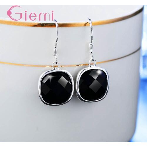 Retail Price Simple Black Square Stones 925 Sterling Silver Fashion Drop Earring For Female Women Popular Accessories