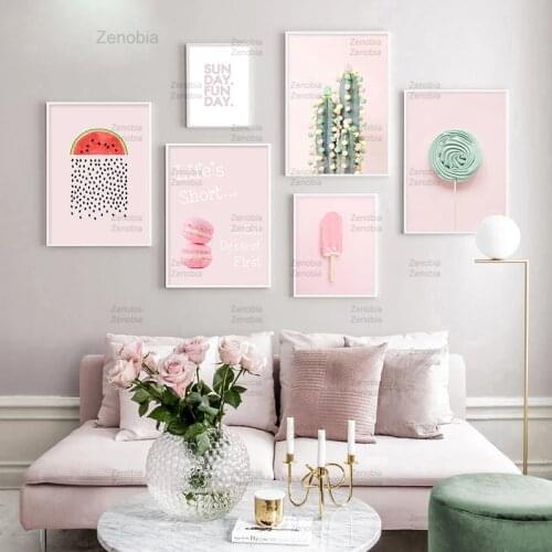 Pink Candy Macaron Lollipop Food Picture Fashion Nursery Poster Indie Pop Canvas Wall Art Print Painting Modern Room Decoration