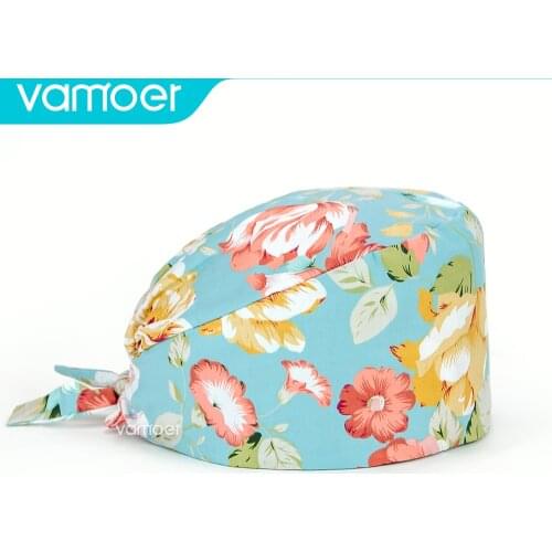 Wholesale high quality flowers printing Pharmacist Dentistry work cap Pediatrics Health service cap scrub hats gorro enfermera