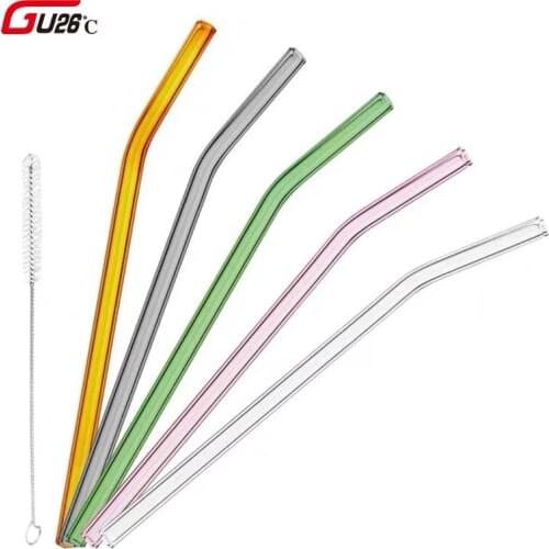 10PC Special Fine Curved Glass Straight Bend Drinking Glass Straws With 2pcs Straw Reusable Eco-friendly With Cleaning Brush