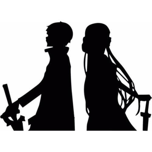 14.2cm*10.3cm Sword Art Online(Sao) Kirito Asuna Car Sticker Car Accessories Black/Silver S3-4991