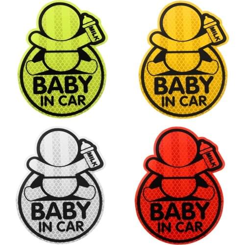1PC Reflective Car Stickers Cute Reflective ‘’BABY IN CAR ‘’Pattern Bumper Decor Safety Warning Sign Stickers Hot Sale 10.5*14cm