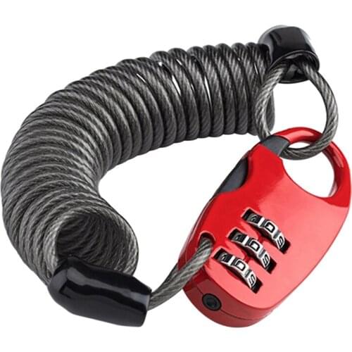 Mini Bicycle MTB Helmet Bike Lock Elastic Stretch 45G Ultralight Flexible PVC Password Lock Bicycle Accessories Red
