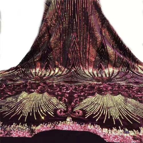 High Quality Nigerian velvet Lace Fabrics African Sequins Lace Fabric Latest Bridal Tulle Lace Fabrics for Wedding Party Dress