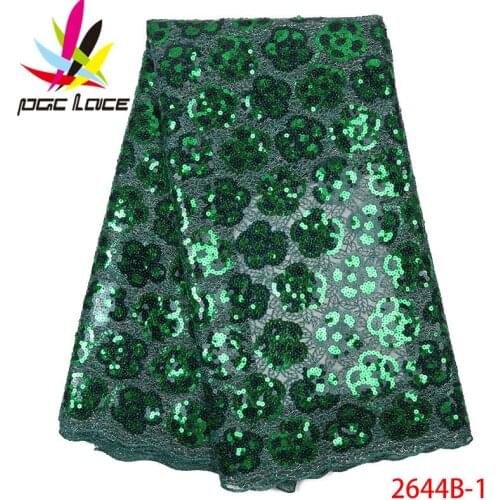 2020 Hot Sale Green Color Lace French Lace Fabric With Sequins Net Lace Fabric For Women 5Yards XZ2644B-1