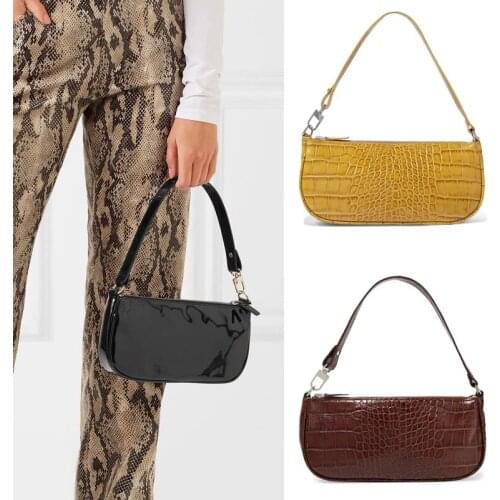 Crocodile Baguette Bag for Women Fashion Patent Leather Handbags Vintage Luxury Designer Tote Bags Brand Small Clutches Shoulder