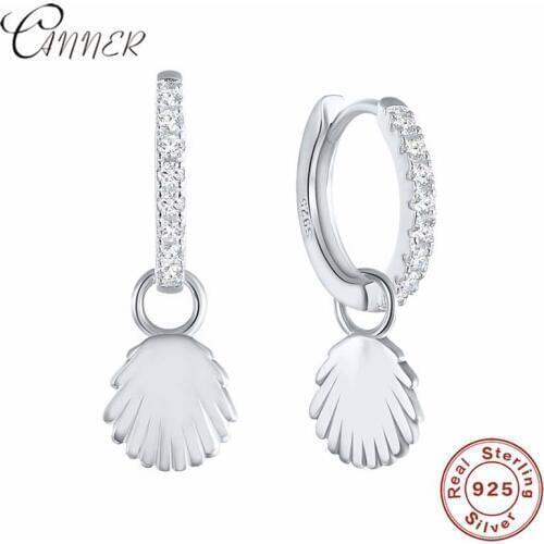 CANNER Summer Beach Sea Shell Earrings 925 Sterling Silver Mini Zircon Shell Pendant Small Stud Earrings for Women Ear Jewelry