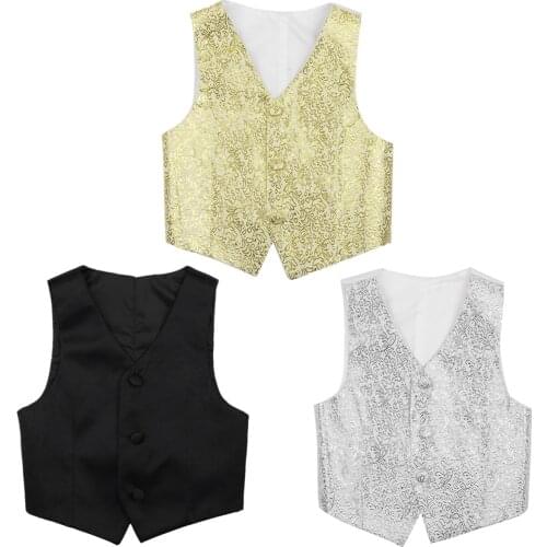Kids Boys Gentleman Formal Suits Waistcoat Children Floral Dress Vest for Wedding Pageant Birthday Party Baby Boy Clothes 2-14 Y