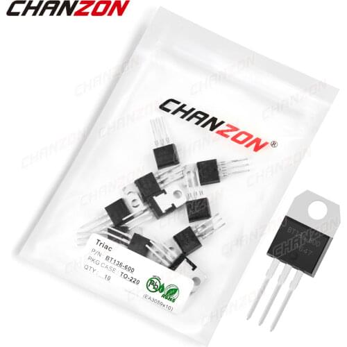 10Pcs BT136-600 TO-220 Triac SCR Transistor Bipolar Junction BJT Silicon Triode Tube Fets BT136 4A 600V Integrated Circuits