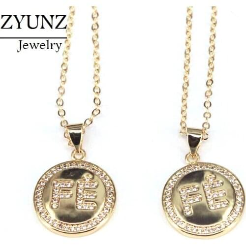 10PCS, FE Belief Pendant Women CZ Zircon Pendant Necklace Gold Color Chain Necklace For Vintage Jewelry