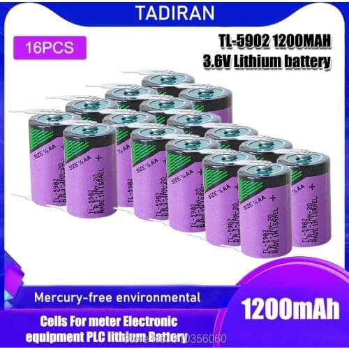 16pcs Original TADIRAN ER14250 3.6V 1200mAh 1/2AA lithium battery With Pins for PLC equipment CNC machine meter