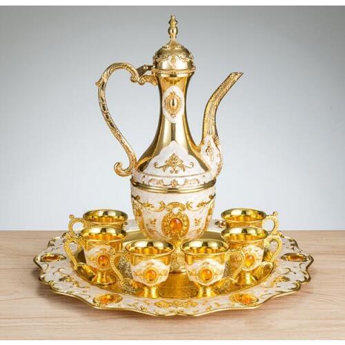 8pcs/set European alloy home living room wine set decoration wine decanter set drinkware tableware drinks set wine cup JJ054