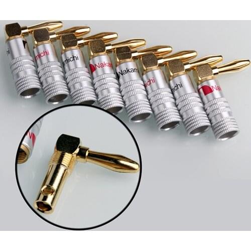8Pcs Gold-Plated 24K Banana Plugs Nakamichi Right Angle 4mm Banana Plug Jack Plug Video Speaker Adapter Wire Cable Connector