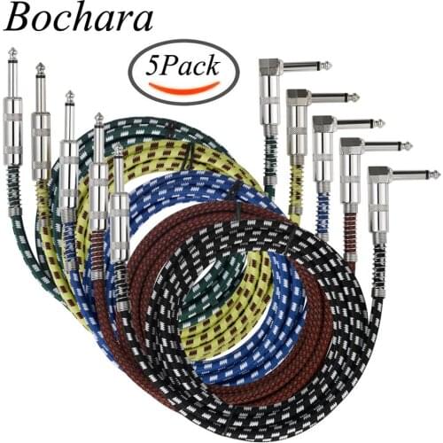 Bochara 6.5mm Jack Male to Male Guitar instrument OFC Audio Cable Foil+Braided Shielded 5Pack