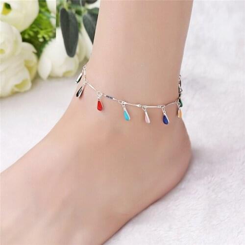 New Fashion Silver Color Chain Anklets for Women Boho Mulitcolor Enamel Ankle Bracelet Foot Jewelry Girl Gifts