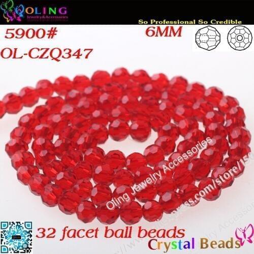 Bead,100pcs/Lot Light Siam Crystal Glass Faceted Football Beads 6mm Crystal Round Beads For DIY Jewelry Findings